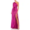 Mac Duggal One-shoulder Draped Satin Gown In Berry