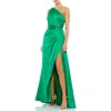 Mac Duggal One-shoulder Satin Gown In Emerald