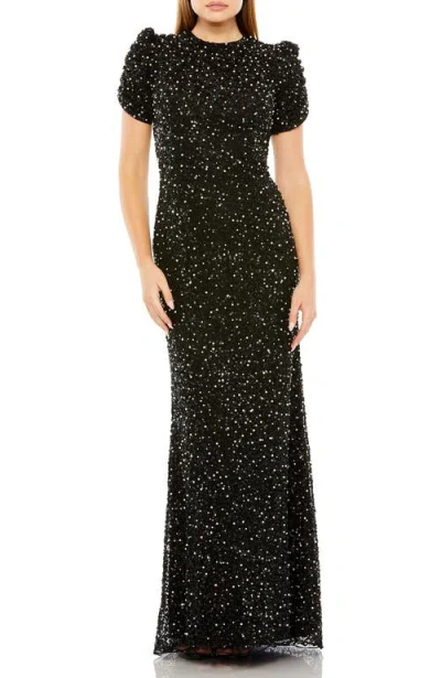 MAC DUGGAL MAC DUGGAL GATHERED SHORT SLEEVE BEADED GOWN