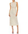 Mac Duggal Geometric Embellished Sleeveless A Line Dress In Nude Silver