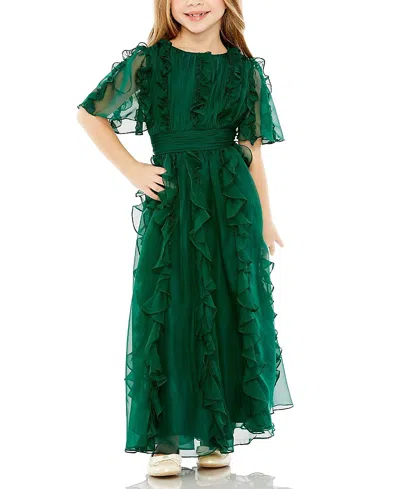 Mac Duggal Girls' Chiffon High Neck Ruffle Dress - Little Kid, Big Kid In Green