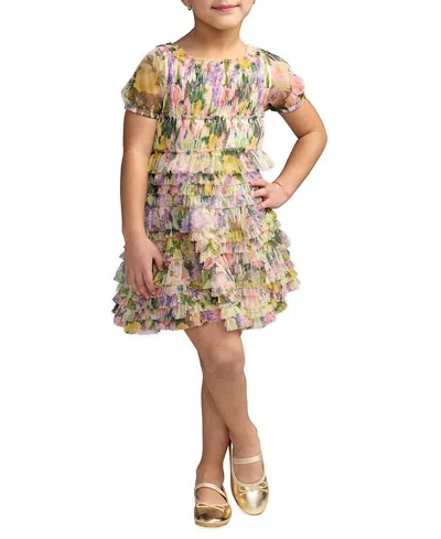 Mac Duggal Kids'  Girls Floral Scoop Neck Ruffle Dress In Multi