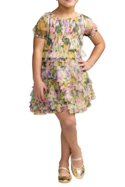Mac Duggal Kids'  Girls Floral Scoop Neck Ruffle Dress In Multi