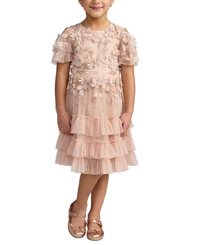 Mac Duggal Kids'  Girls Flutter Sleeve Tiered Ruffle Gown In Multi