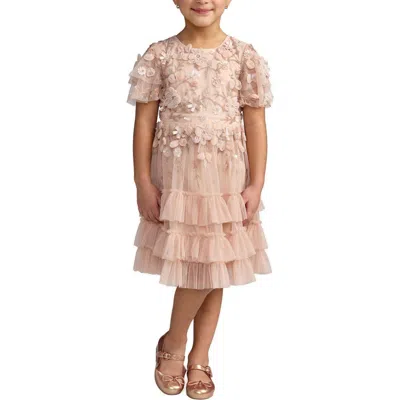 Mac Duggal Kids'  Girls Flutter Sleeve Tiered Ruffle Gown In Multi
