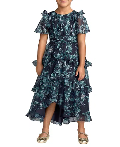 Mac Duggal Girls' High Neck Ruffle High Low Chiffon Gown - Little Kid, Big Kid In Black