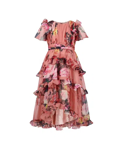 Mac Duggal Girls' High Neck Ruffle High Low Chiffon Gown - Little Kid, Big Kid In Multi
