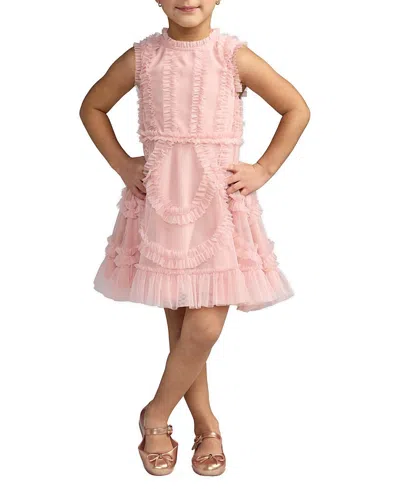 Mac Duggal Kids'  Girls High Neck Sleeveless Micro Ruffle Mini Dress In Pink