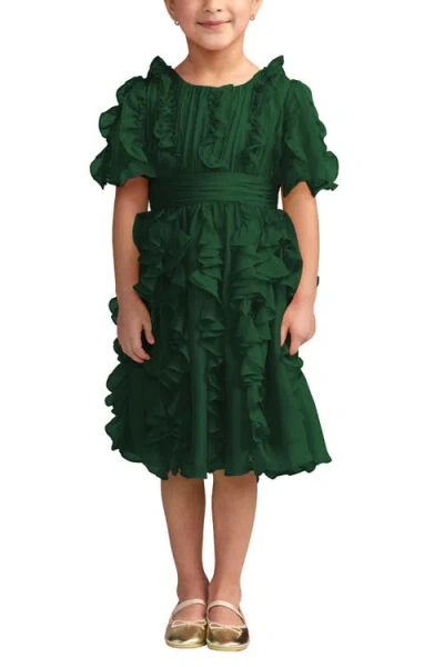 Mac Duggal Kids'  Girls High-neck Ruffle Chiffon Dress In Green