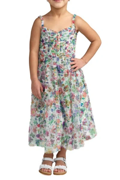 Mac Duggal Girls' Mesh V-neck Floral Print Mini Dress - Little Kid, Big Kid In Multi
