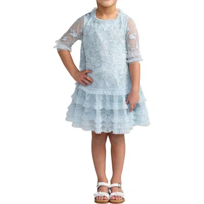 Mac Duggal Kids'  Girls Micro Ruffle Embroidered Mini Dress In Blue