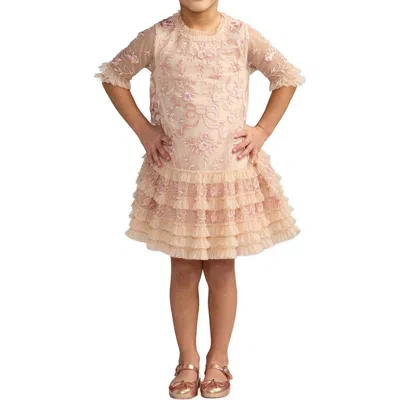 Mac Duggal Kids'  Girls Micro Ruffle Embroidered Mini Dress In Pink