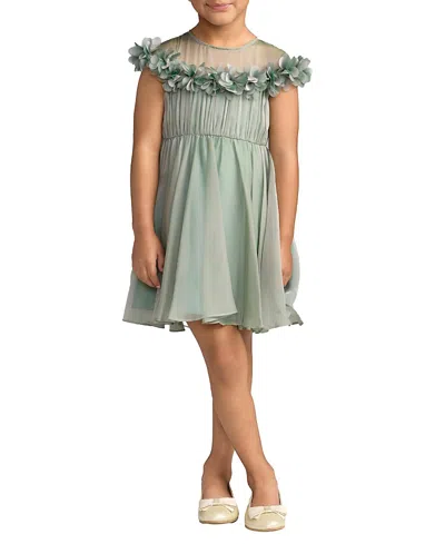 Mac Duggal Girls' Midi Dress With 3d Flowers - Little Kid, Big Kid In Green