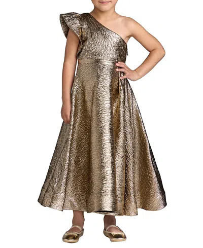 Mac Duggal Girls' One-shoulder Metallic A-line Maxi Dress - Little Kid, Big Kid In Brown