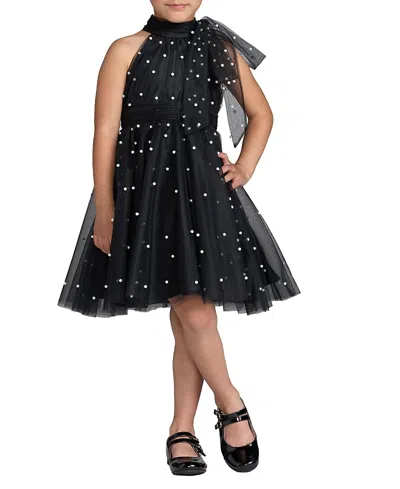 Mac Duggal Girls' Pearl Embellished Tulle Maxi Dress - Little Kid, Big Kid In Black