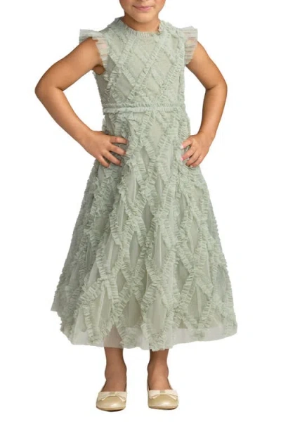 Mac Duggal Kids'  Girls Ruffle Mesh Midi Dress In Green