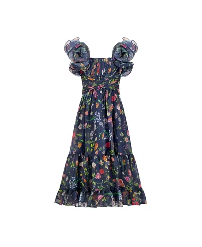Mac Duggal Girls' Ruffle Shoulder Chiffon Gown - Little Kid, Big Kid In Multi