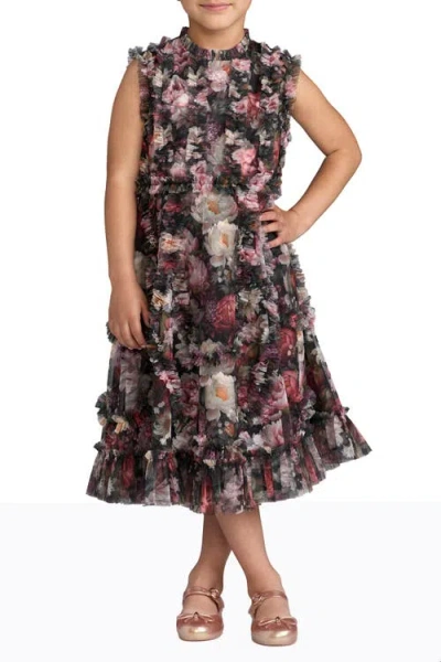 Mac Duggal Kids'  Girls Sleeveless Mesh Ruffle High Neck Dress In Black
