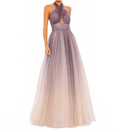 Mac Duggal Glitter Halter Ballgown Gown In Charcoal Ombre In Multi