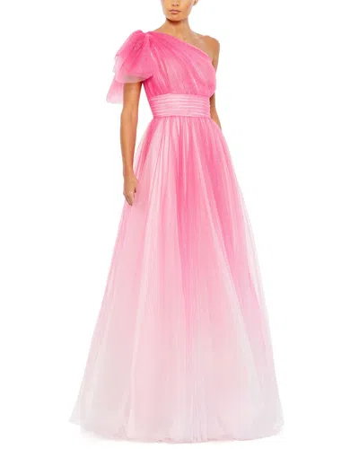 Mac Duggal Glitter Ombre Ruffled One Shoulder Ballgown In Pink