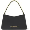 Mac Duggal Gold Floral Strap Nappa Leather Shoulder Bag In Black