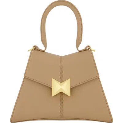Mac Duggal Gold Hardware Detail Angular Top Handle Small Leather Handbag In Taupe
