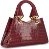Mac Duggal Gold Plated Hardware Crocodile Embossed Leather Handbag In Oxblood