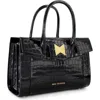 Mac Duggal Gold Plated Hardware Crocodile Embossed Leather Tote Bag In Black