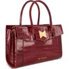 Mac Duggal Gold Plated Hardware Crocodile Embossed Leather Tote Bag In Oxblood