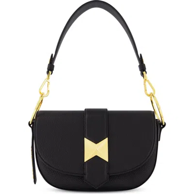 Mac Duggal Gold Plated Hardware Grain Leather Saddle Bag In Black
