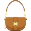 Mac Duggal Gold Plated Hardware Grain Leather Saddle Bag In Toffee