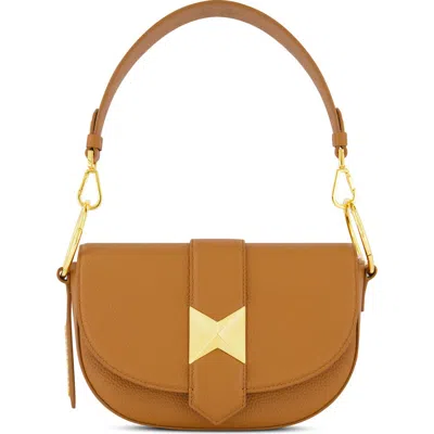 Mac Duggal Gold Plated Hardware Grain Leather Saddle Bag In Toffee