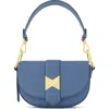 Mac Duggal Gold Plated Hardware Grain Leather Saddle Bag In Twilight