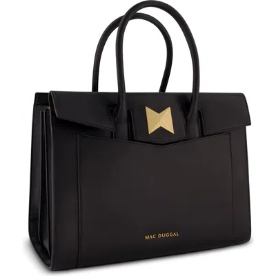 Mac Duggal Gold Plated Hardware Large Leather Briefcase Bag In Black