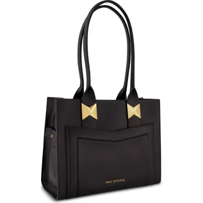 Mac Duggal Gold Plated Hardware Large Leather Tote Bag In Black
