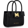 Mac Duggal Gold Plated Hardware Small Leather Tote Bag In Black