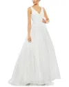 Mac Duggal White Layered Tulle Chiffon Ball Gown