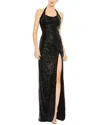 Mac Duggal Sequined Halter Strap Low Side Knot Gown
