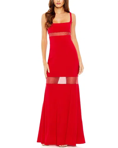 Mac Duggal Sheer Mesh Panel Sheer Detail Column Gown In Red