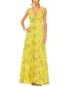 Mac Duggal Floral Print V-neck Ruched Gown