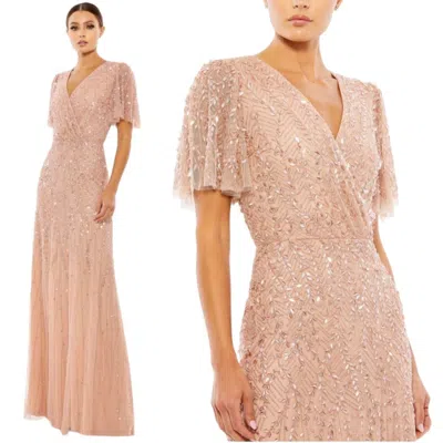 Pre-owned Mac Duggal Gown 35109 Beaded Leaves Butterfly Sleeve Sz 24 $698 Formal Dress In Pink
