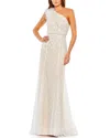 Mac Duggal Lace Embellished Feathered One Shoulder Gown