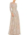 Mac Duggal Long Sleeve Embellished Illusion Evening Gown