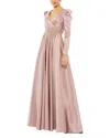 Mac Duggal Ruched Satin Puff Sleeve Gown
