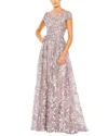 Mac Duggal Embellished Floral Cap Sleeve A Line Gown