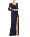Mac Duggal Long Sleeve Sequin Faux Wrap Gown