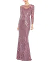 Mac Duggal Womens Sequined Long Sleeves Evening Dress