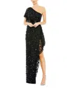 Mac Duggal One Shoulder Beaded Embellished Gown With Asymmetrical Hem