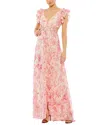 Mac Duggal Floral Print Cutout Chiffon Gown