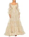 Mac Duggal Sweetheart Balloon Sleeve Chiffon Tiered Gown
